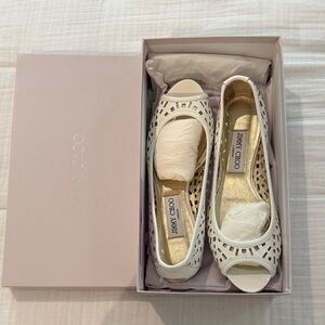 Jimmy Choo Cream Peep-Toe Flats